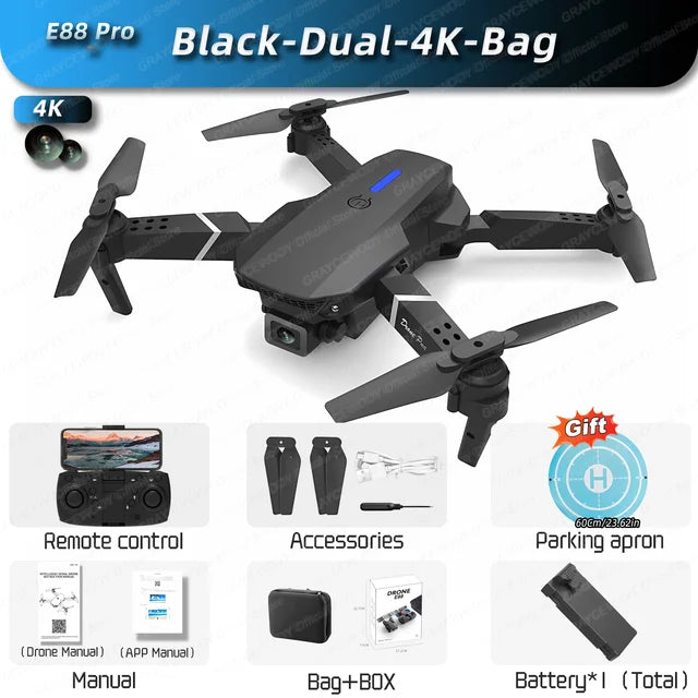 New E88Pro RC Drone 4K Professinal With 1080P Wide Angle Dual HD Camera Foldable RC Helicopter WIFI FPV Height Hold Apron Sell