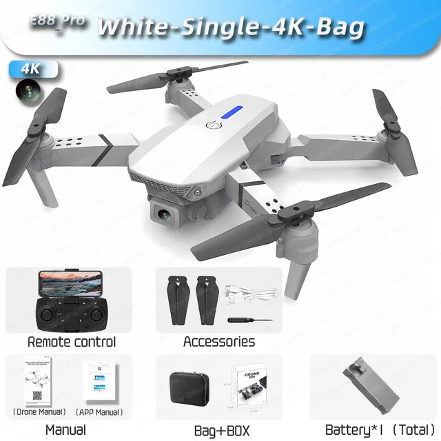 New E88Pro RC Drone 4K Professinal With 1080P Wide Angle Dual HD Camera Foldable RC Helicopter WIFI FPV Height Hold Apron Sell