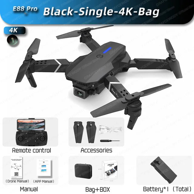 New E88Pro RC Drone 4K Professinal With 1080P Wide Angle Dual HD Camera Foldable RC Helicopter WIFI FPV Height Hold Apron Sell