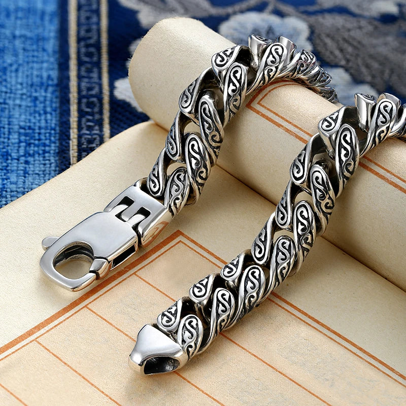 New Personalized Tang Grass Pattern Bracelet Men's Thick Section Boys Hip-hop Street Hipster Fashion Women Jewelry