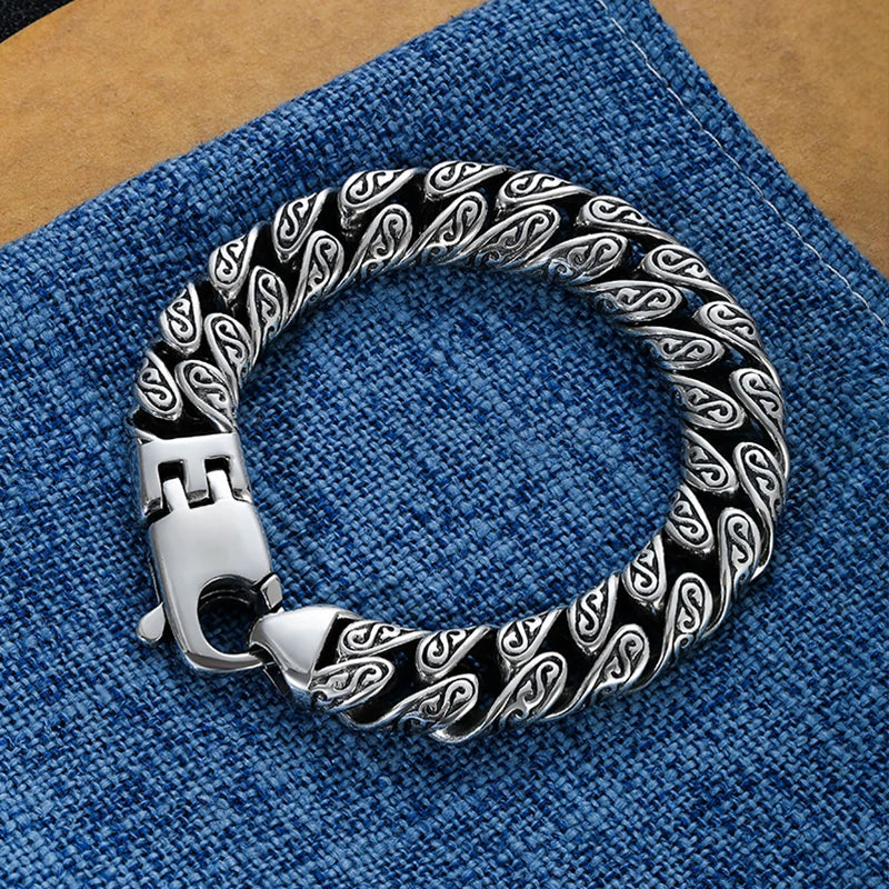 New Personalized Tang Grass Pattern Bracelet Men's Thick Section Boys Hip-hop Street Hipster Fashion Women Jewelry