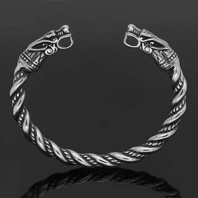 Norse Viking Wolf Head Bracelet Stainless Steel Opening Adjustable Wristband Cuff Snake Bangle for Men Fashion Jewelry Wholesale