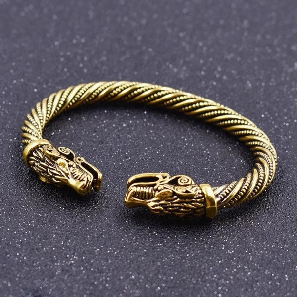 Norse Viking Wolf Head Bracelet Stainless Steel Opening Adjustable Wristband Cuff Snake Bangle for Men Fashion Jewelry Wholesale