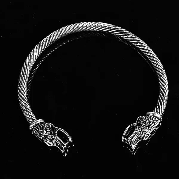 Norse Viking Wolf Head Bracelet Stainless Steel Opening Adjustable Wristband Cuff Snake Bangle for Men Fashion Jewelry Wholesale