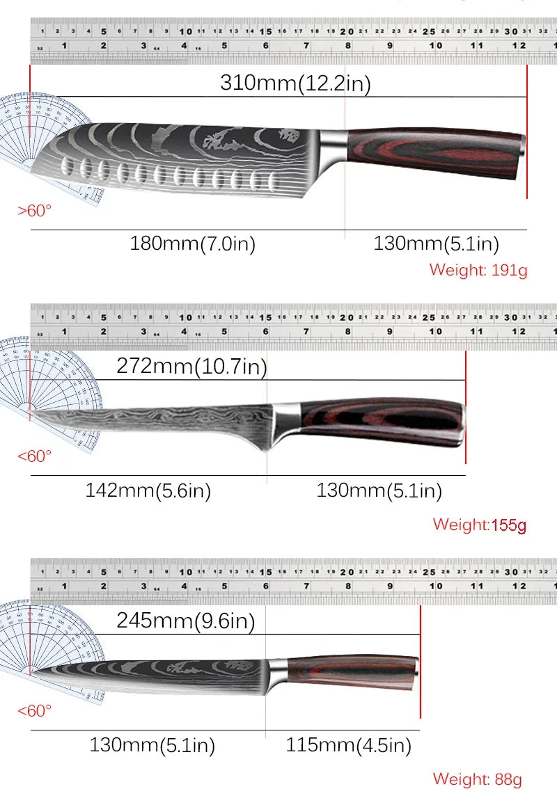 Professional Japanese Chef Knife Set High Carbon Stainless Steel Santoku Fish Boning Knife Butcher Meat Cleaver Kitchen Knvies