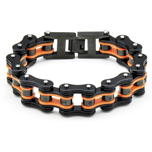 Punk Men's Orange Bicycle Bike Bracelets & Bangles Black Motorcycle Chain Bracelet Men Women Stainless Steel Biker Wrist Jewelry