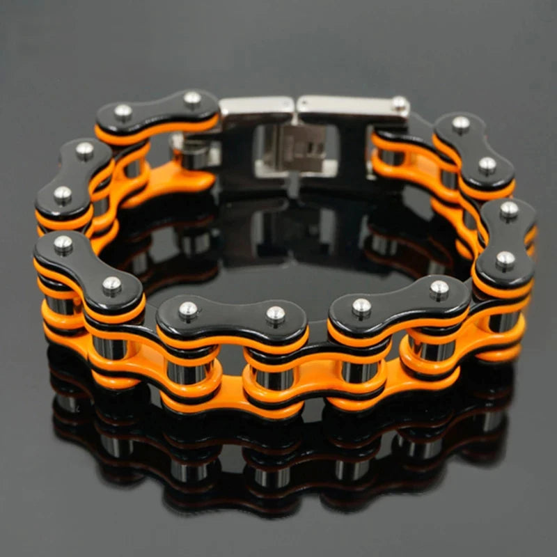 Punk Men's Orange Bicycle Bike Bracelets & Bangles Black Motorcycle Chain Bracelet Men Women Stainless Steel Biker Wrist Jewelry