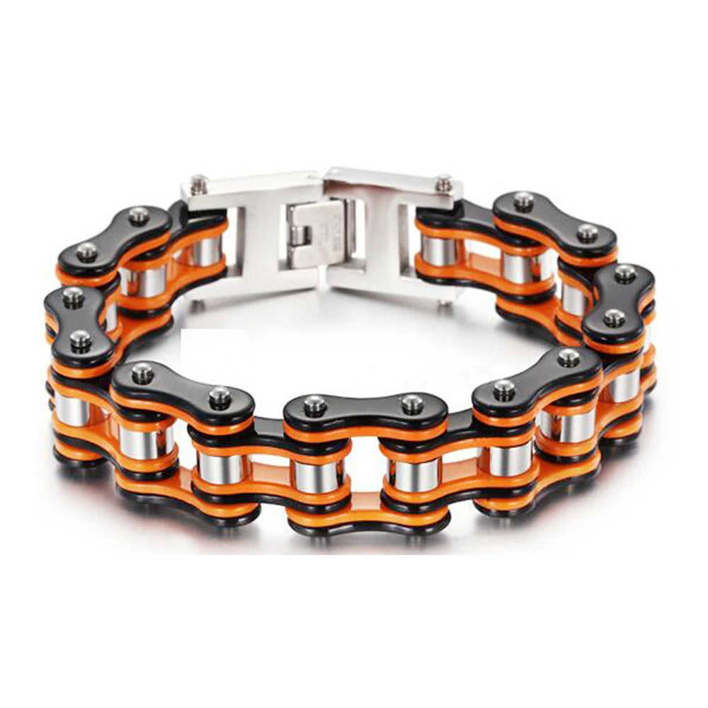 Punk Men's Orange Bicycle Bike Bracelets & Bangles Black Motorcycle Chain Bracelet Men Women Stainless Steel Biker Wrist Jewelry