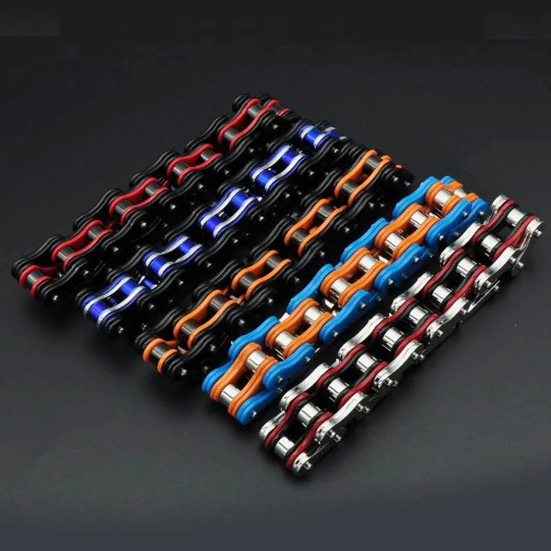 Punk Men's Orange Bicycle Bike Bracelets & Bangles Black Motorcycle Chain Bracelet Men Women Stainless Steel Biker Wrist Jewelry