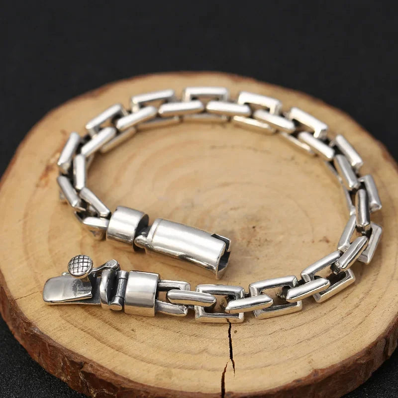 Pure S925 Sterling Silver Bracelet For Men Women 8mm Rectangle Box Link Bracelets 21cm Length