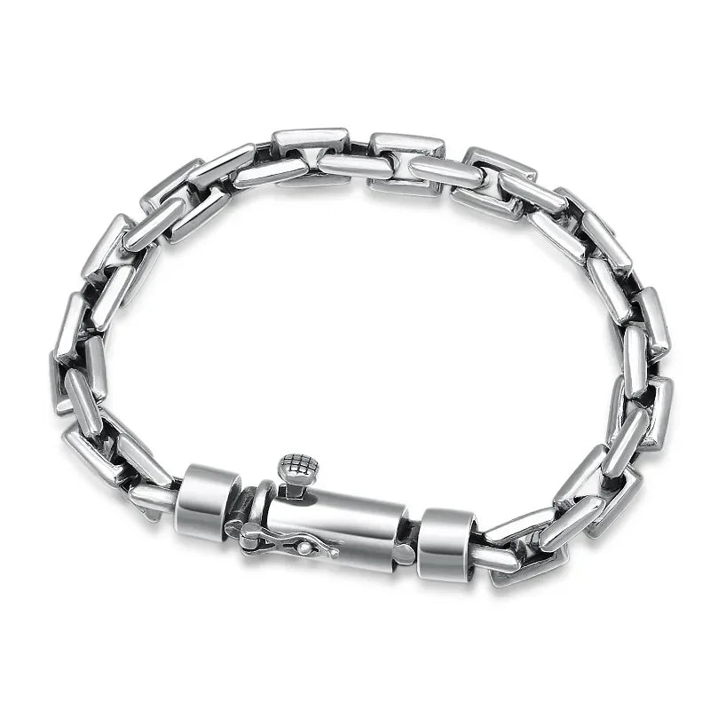 Pure S925 Sterling Silver Bracelet For Men Women 8mm Rectangle Box Link Bracelets 21cm Length