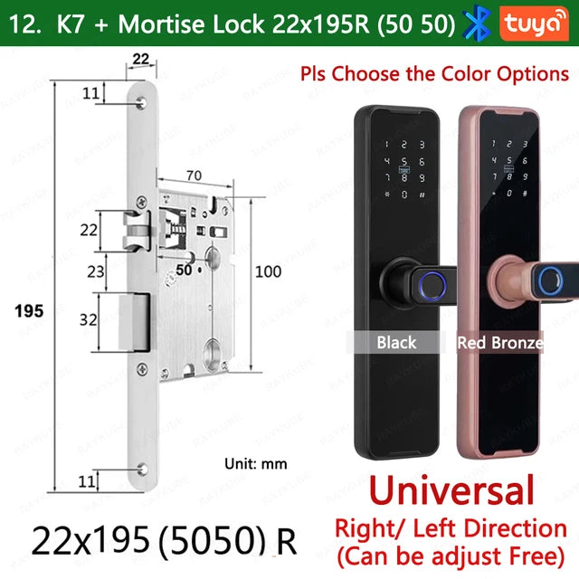 RAYKUBE Biometric Fingerprint Door Lock K7 Pro+ Smart Lock Tuya App Remote Unlocking Keyless Lock Electronic Door Lock