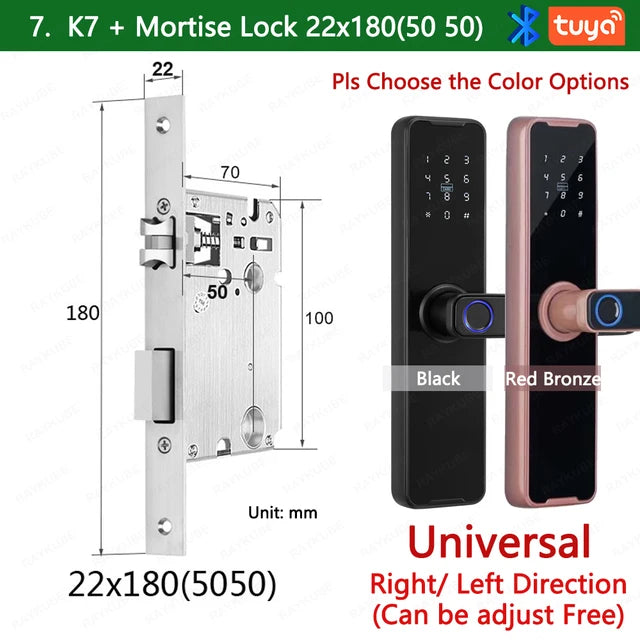 RAYKUBE Biometric Fingerprint Door Lock K7 Pro+ Smart Lock Tuya App Remote Unlocking Keyless Lock Electronic Door Lock