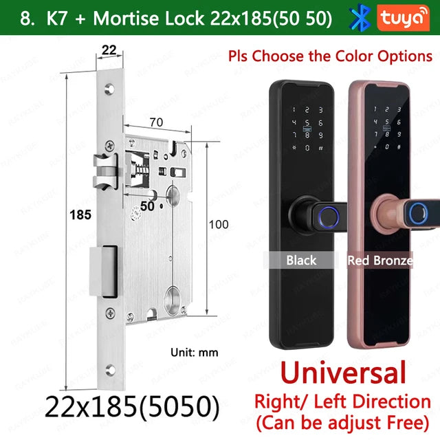 RAYKUBE Biometric Fingerprint Door Lock K7 Pro+ Smart Lock Tuya App Remote Unlocking Keyless Lock Electronic Door Lock