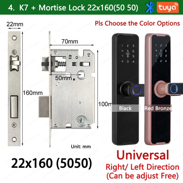 RAYKUBE Biometric Fingerprint Door Lock K7 Pro+ Smart Lock Tuya App Remote Unlocking Keyless Lock Electronic Door Lock