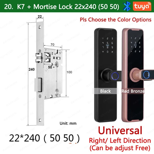 RAYKUBE Biometric Fingerprint Door Lock K7 Pro+ Smart Lock Tuya App Remote Unlocking Keyless Lock Electronic Door Lock