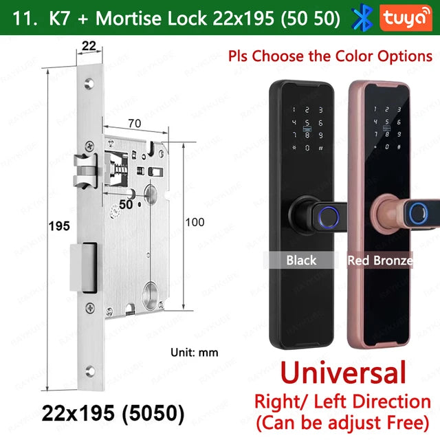 RAYKUBE Biometric Fingerprint Door Lock K7 Pro+ Smart Lock Tuya App Remote Unlocking Keyless Lock Electronic Door Lock