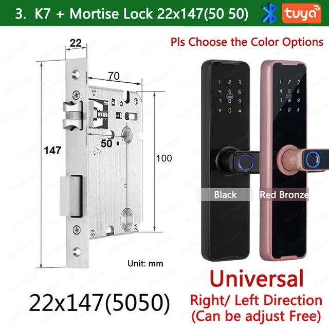 RAYKUBE Biometric Fingerprint Door Lock K7 Pro+ Smart Lock Tuya App Remote Unlocking Keyless Lock Electronic Door Lock