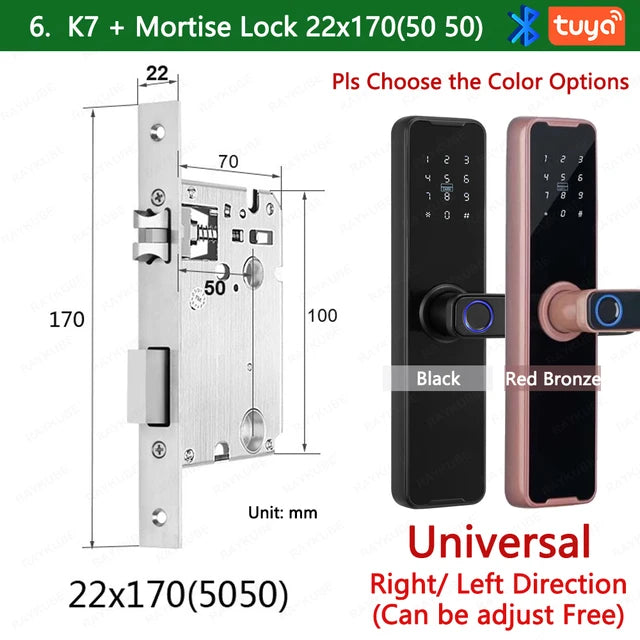 RAYKUBE Biometric Fingerprint Door Lock K7 Pro+ Smart Lock Tuya App Remote Unlocking Keyless Lock Electronic Door Lock