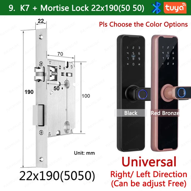 RAYKUBE Biometric Fingerprint Door Lock K7 Pro+ Smart Lock Tuya App Remote Unlocking Keyless Lock Electronic Door Lock