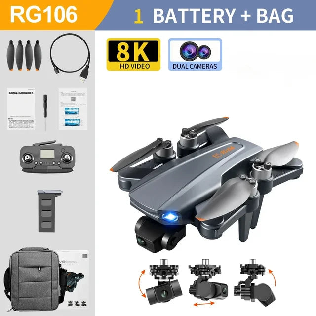 RG106 PRO Drone 8K Professional 5G GPS WIFI HD Dual Camera Dron 3 Axis Gimbal Brushless Motor Anti-shake RC Quadcopter Drones