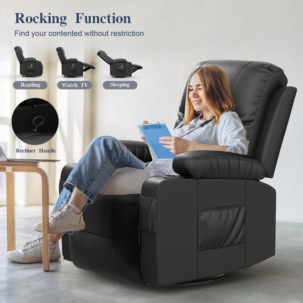 Massage Rocker with Heated Modern Ergonomic Lounge 360 Degree Swivel Single with rocking motion