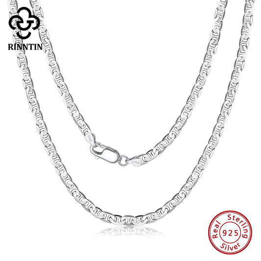 Rinntin 925 Sterling Silver Italian 2.6/3.7/5.0mm Flat Mariner Chain Necklace for Women Men Fashion Neck Chain Jewelry SC78