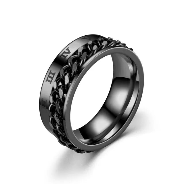 Stress Ring For Anxiety Relaxing Stainless Steel Rotatable Chain Fidget Metal Spinner Men Band Ring Jewelry Anillos De Hombres