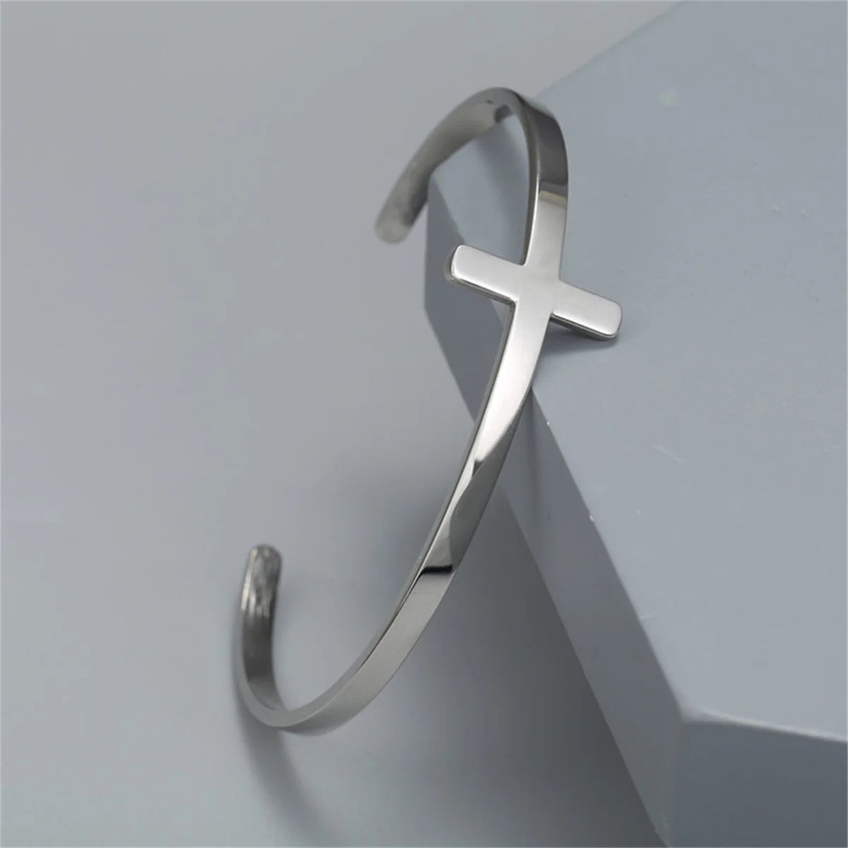Trendy Silver Color Cross Cuff Bracelet High Quality Stainless Steel Bracelet Geometry Open Cuff  Bangle For Men Unisex Jewelry
