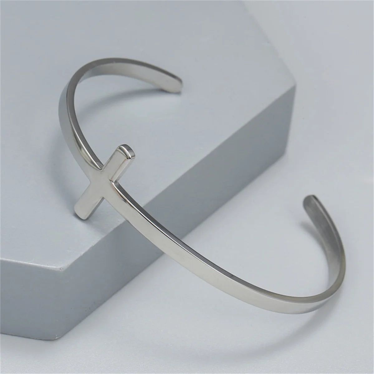 Trendy Silver Color Cross Cuff Bracelet High Quality Stainless Steel Bracelet Geometry Open Cuff  Bangle For Men Unisex Jewelry
