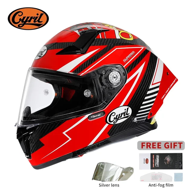 Unisex Lightweight Carbon Fiber Kevlar Full Face Motorcycle Street Bike Helmets Racing Helmet DOT ECE Approved CYRIL Casque Moto