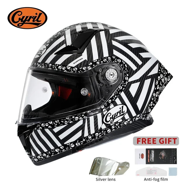 Unisex Lightweight Carbon Fiber Kevlar Full Face Motorcycle Street Bike Helmets Racing Helmet DOT ECE Approved CYRIL Casque Moto