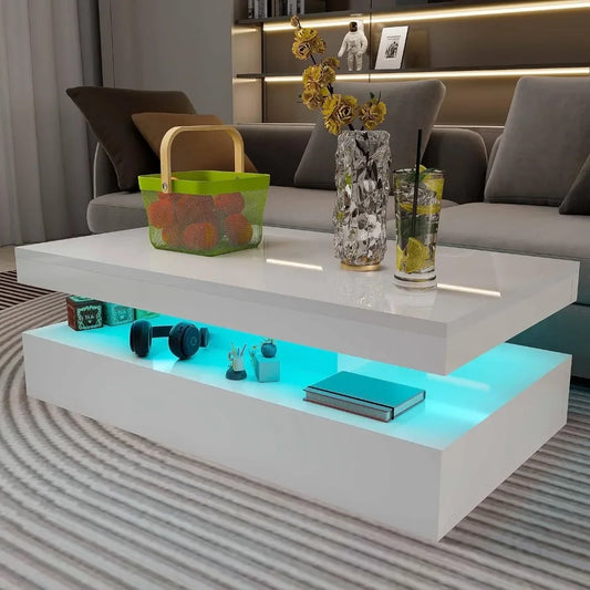 High Gloss Modern Coffee Table With RGB LED Light Furniture