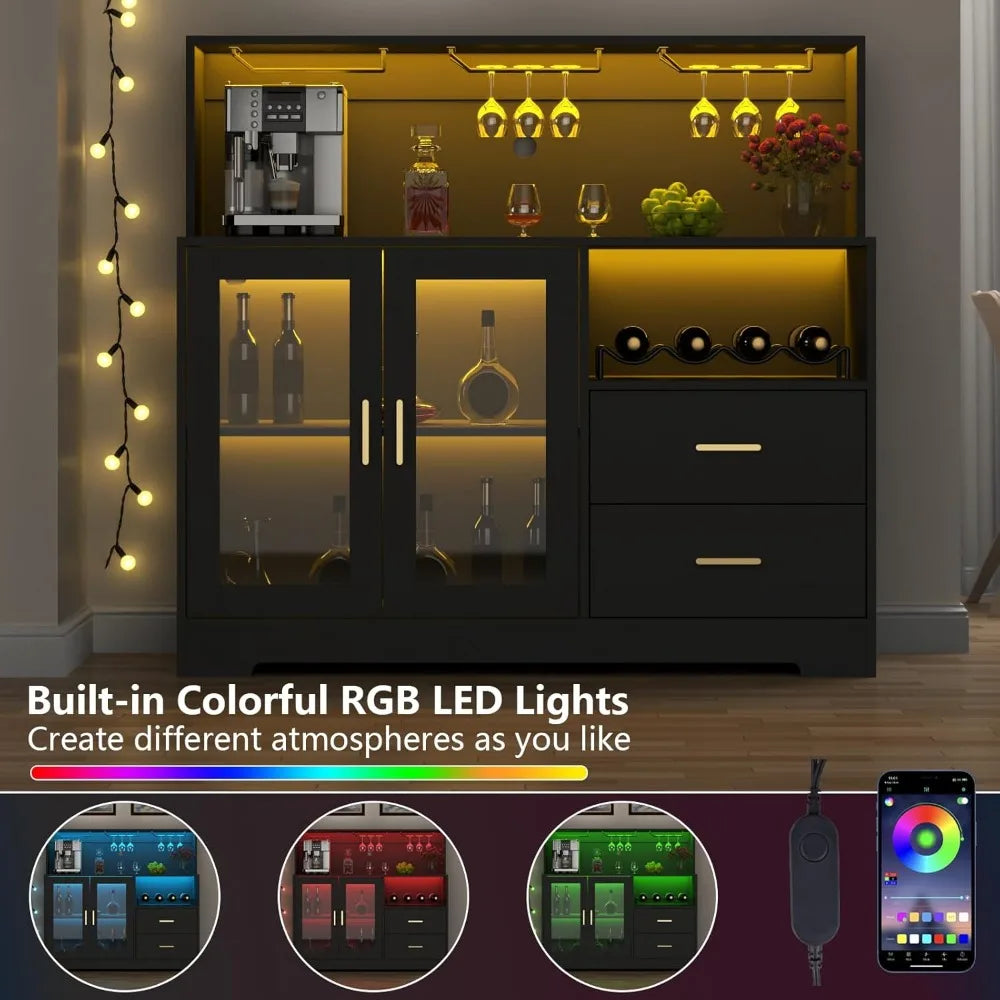 Gorgeous Wine Bar Cabinet with LED Lights and plenty of storage space! Comes in 2 different styles.