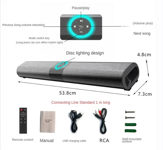 Wireless Bluetooth Sound Bar Speaker System Super Power Sound Speaker Wired Wireless Surround Stereo Home Theater TV Projector