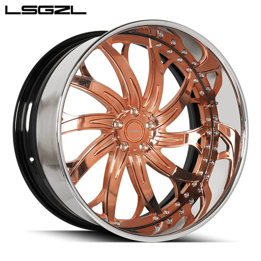 Copper or chrome 2 and 3 piece forged alloy deep concave dish 20 22 24 26 inch 5x114.3 5x112 6x130 5x130 5x120 5x127