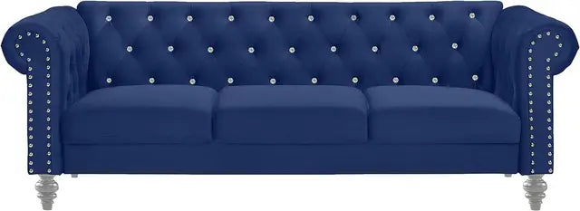 living room sofas Glam Emma Velvet Three Seater Chesterfield Style Sofa for Small Spaces with Crystal Button Tufts sofas