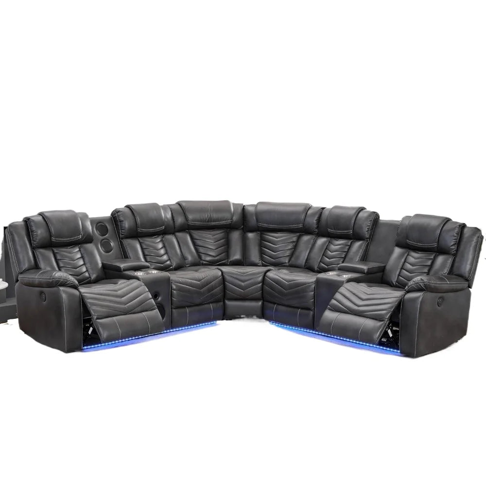 Another awesome sectional with USB ports, led lights, speakers with subwoofer, 2 power recliners, beautiful stitching!